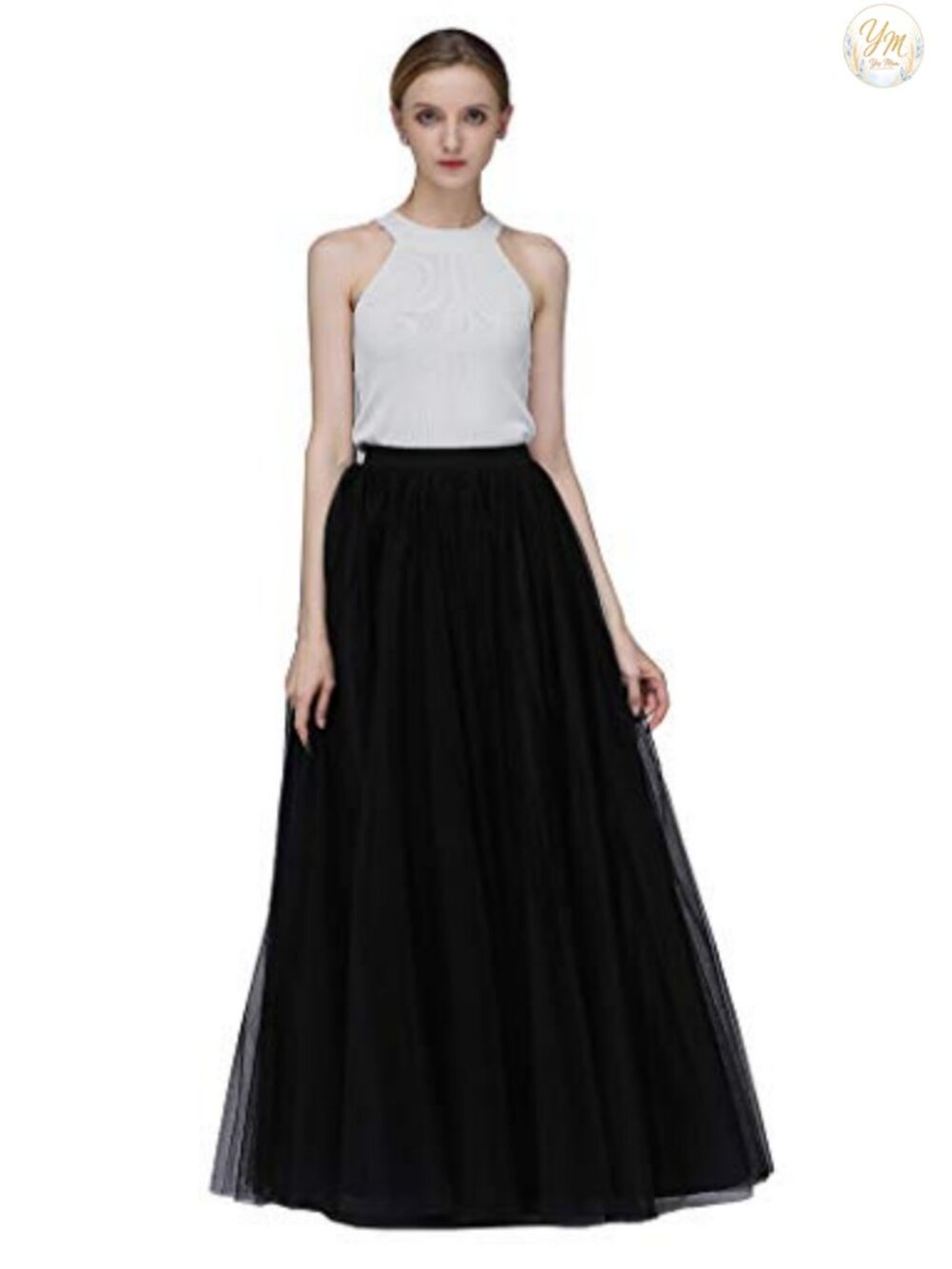 A-Line Long Tulle Bridesmaid Skirt High Waisted Flowy Prom Party